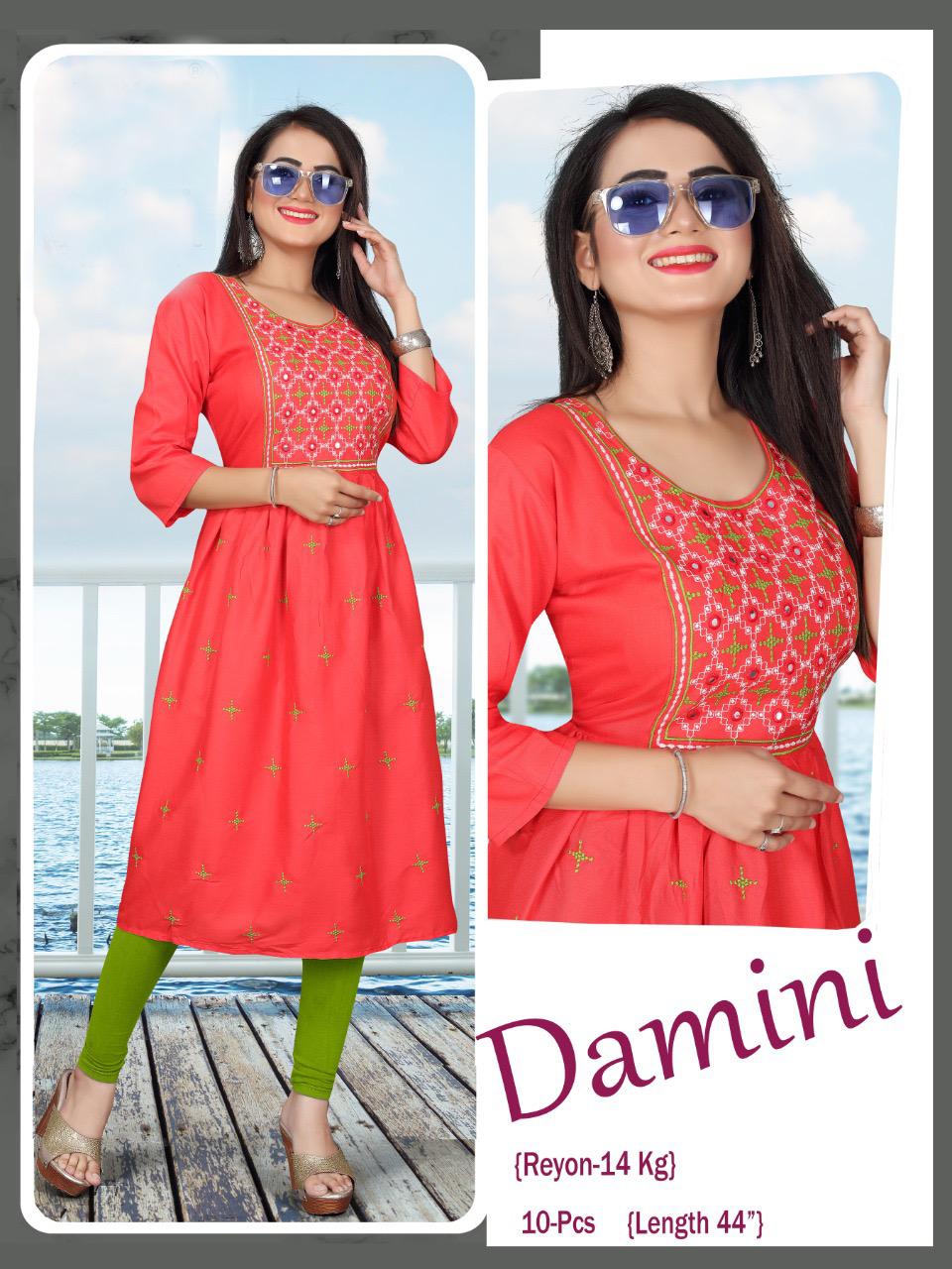 Damini 2 Heavy Rayon Ethnic Wear Embroidery Latest Kurti Collection